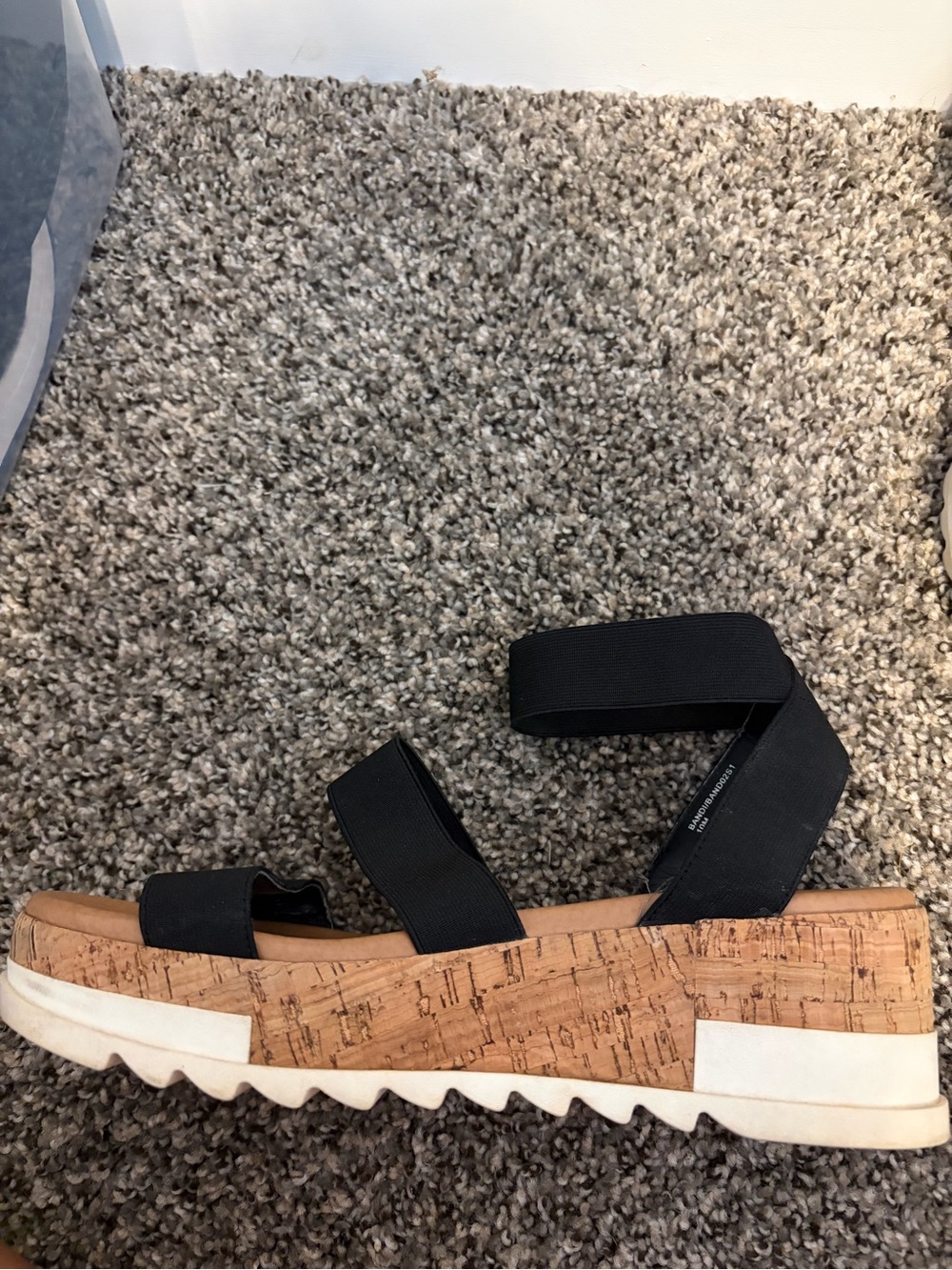 Steve Madden Women's Black Cork Platform Sandal with Elastic Straps